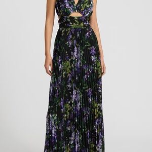 Express Floral Pleated V-Neck Sleeveless Cutout Maxi Dress with pockets - Size M